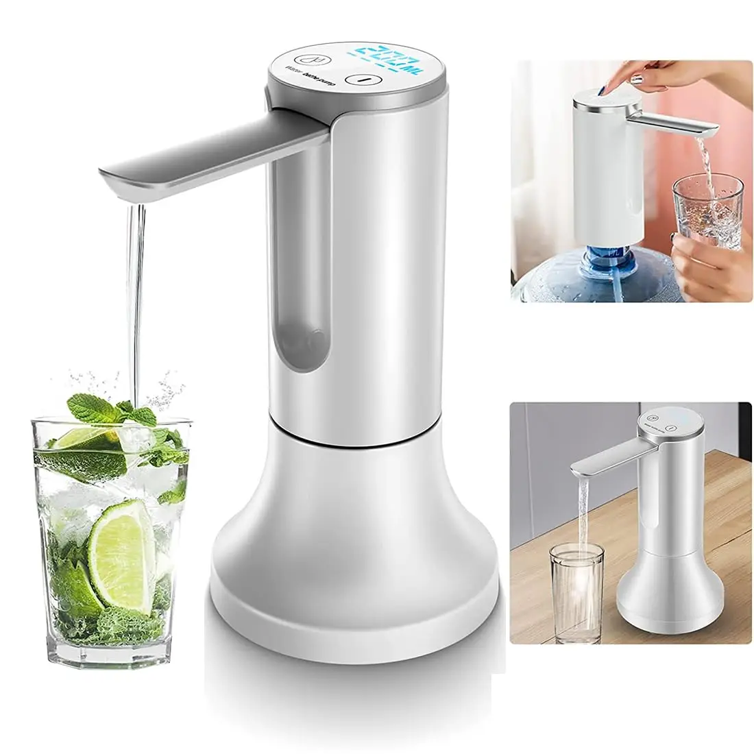 Desktop Water Dispenser with Base, Electric Foldable Water Pump, USB Charging with Automatic Power-Off, Universal for 2-5