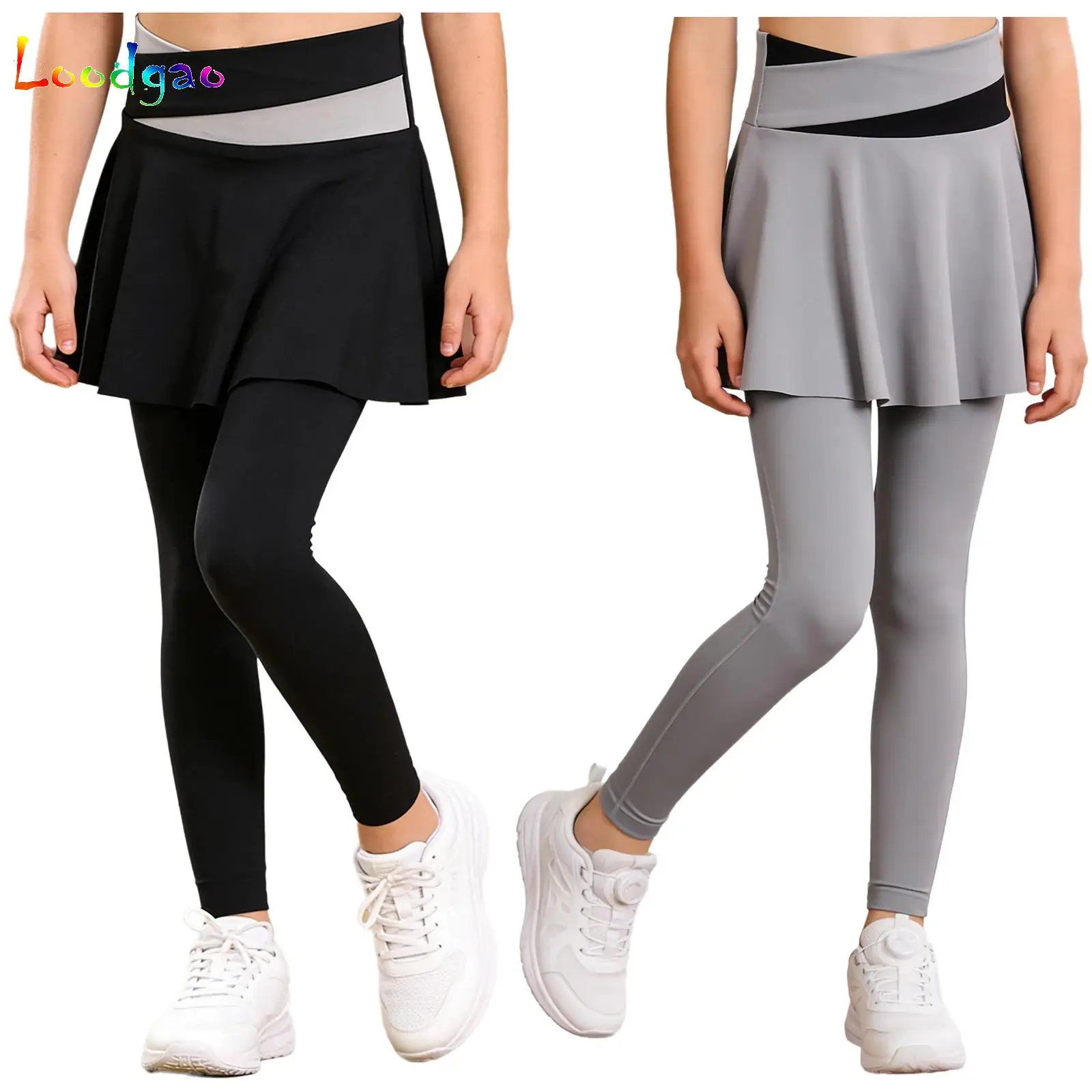 

Kid Girl Yoga Tennis Skirts High Waist Fake Two Pieces Sports Leggings Fitness Gym Quick-Dry Skirt Athletic Running Yoga Legging