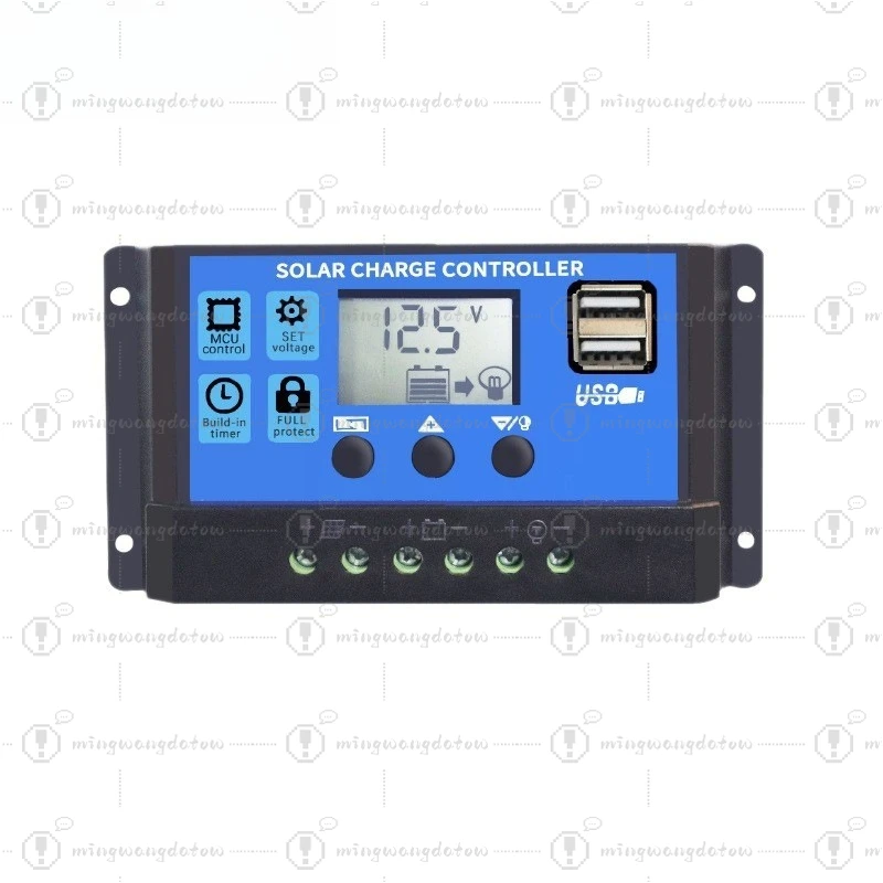 Dual USB 12V/24V Auto Identification Solar Charge Controller 10A, Universal for Lithium & Lead-Acid Batteries