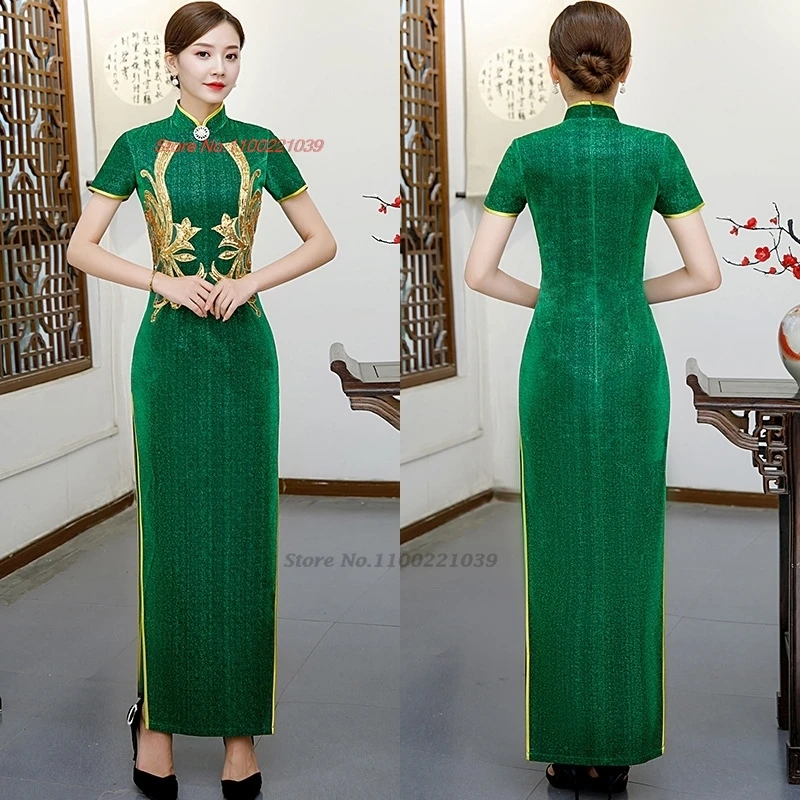 

2025 китайское улучшенное платье Ципао Cheongsam, национальное банкетное платье с цветочными пайетками, вечернее платье Ципао в восточном стиле