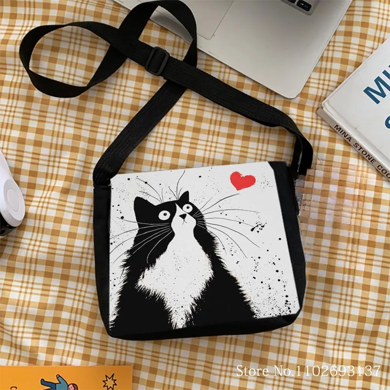 Shoulder Bag Cute Black And White Cat Printing Women Handbag Girls Clutch Travel Shopping Storage Bag Messenger Bag