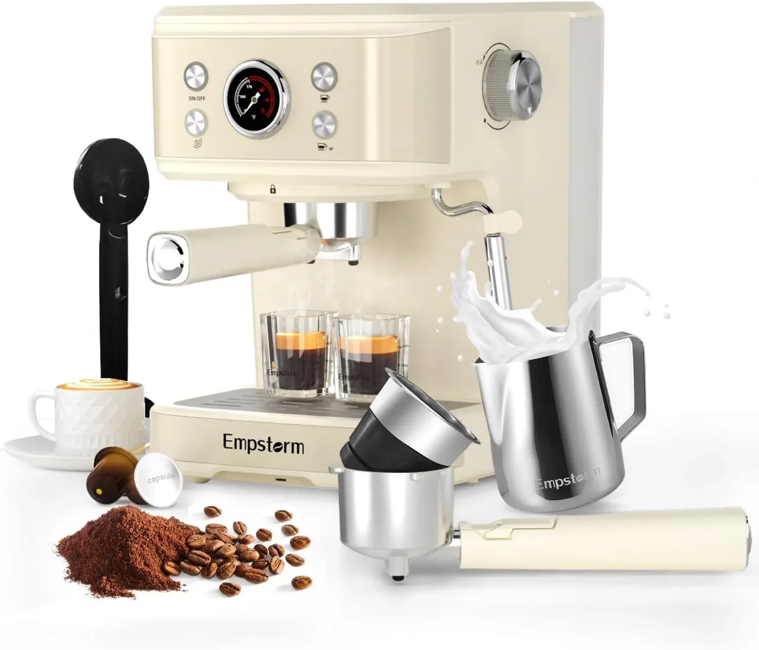 Machine Latte Coffee Makers 20 Bar, 2 IN 1 Professional Cappuccino Machine and Milk Frother Steam Wand Compatible for NS Origina