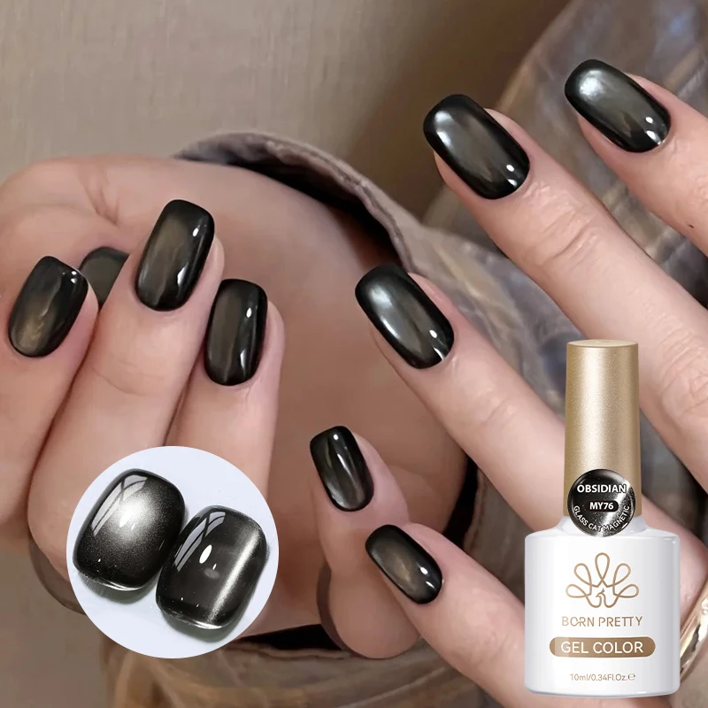 BORN PRETTY Black Gold Cat Magnetic Gel Nail Polish for Glass Nail Art Manicure Design Winter Nails 10ml Varnis Semi Permanent