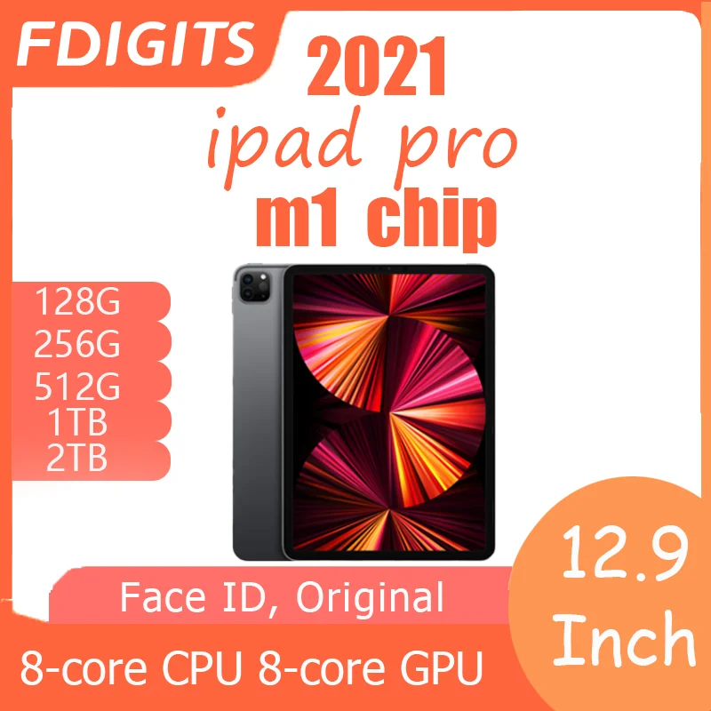 2021 IPad Pro M1 chip 12.9Inch 128G/256G/512G/1T/2T Wifi Cellular Face ID, Original  WIFI/5G 8-core CPU 8-core GPU 16-core