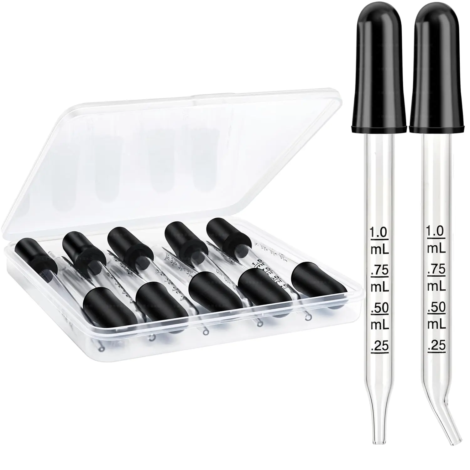 Glass Eye Dropper Pipette 10 Pack Ear Eye Dropper Bent & Straight Tips 1 ml Droppers for Essential Oils, Lab, Crafts, Measuring