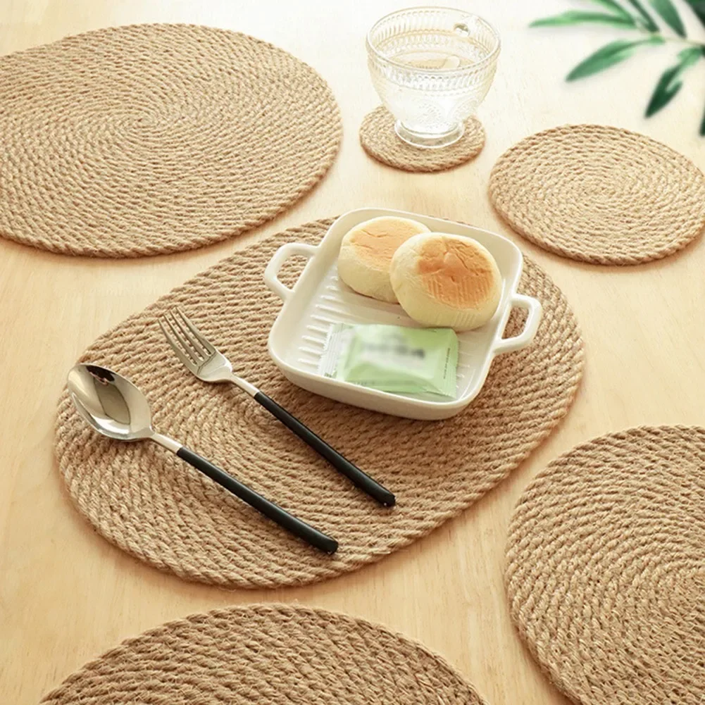 2027 Placemat Handmade For Kitchen Hemp Rope Woven Coaster Hot Mug Pad Table Decorative Mat Home Cafe Decor Insulating Tableware