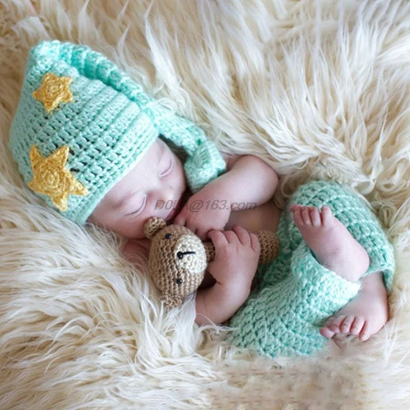 Baby Crochet Photography Props Newborn Photo Cool Boys Girls Costumes Infant Clothing Baby Hat Photography Props