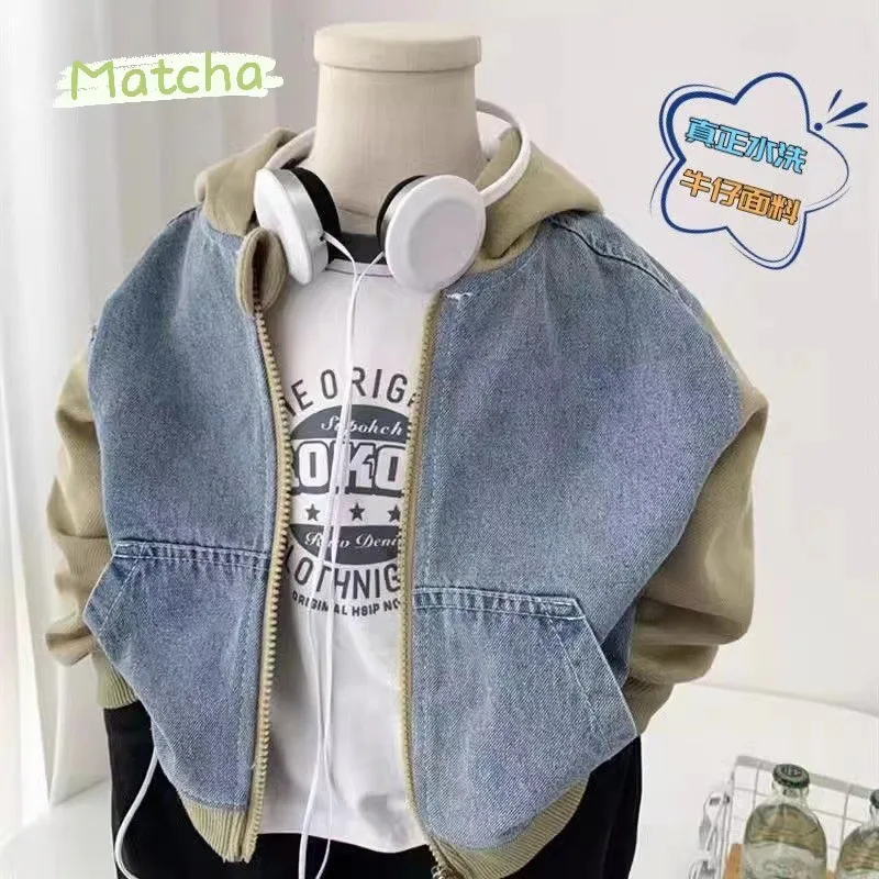 

Spring and Autumn Denim Jacket 2025 Edition Children's Hooded Zipper Shirt Casual Top
