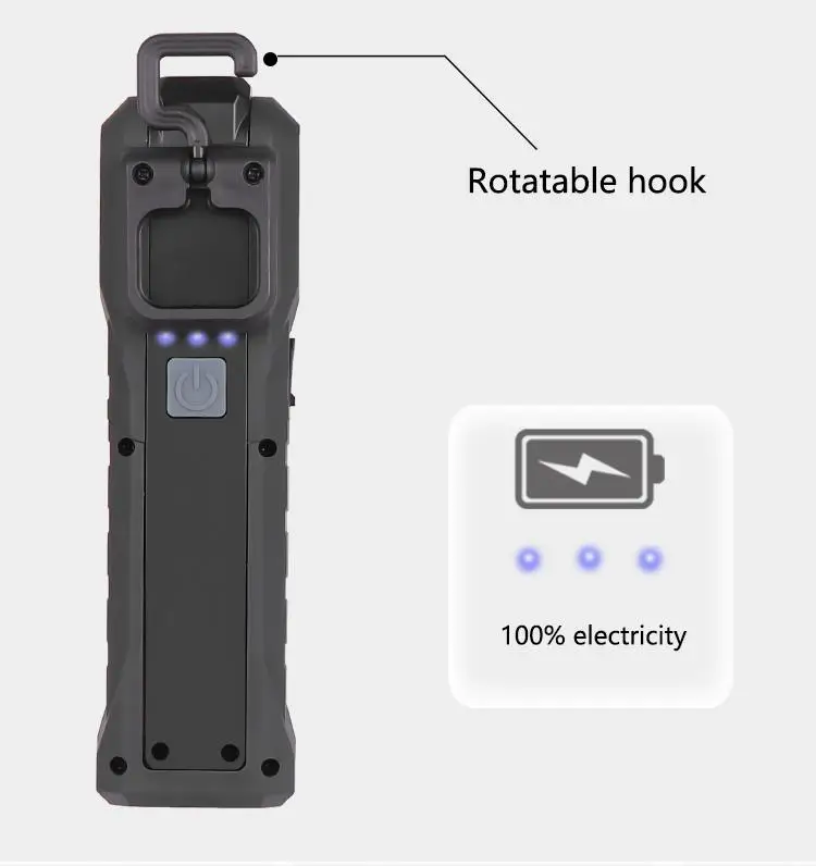 Luz de trabajo LED + COB recargable, linterna portátil magnética plegable de mano con carga USB, iluminación para exteriores, Camping y senderismo