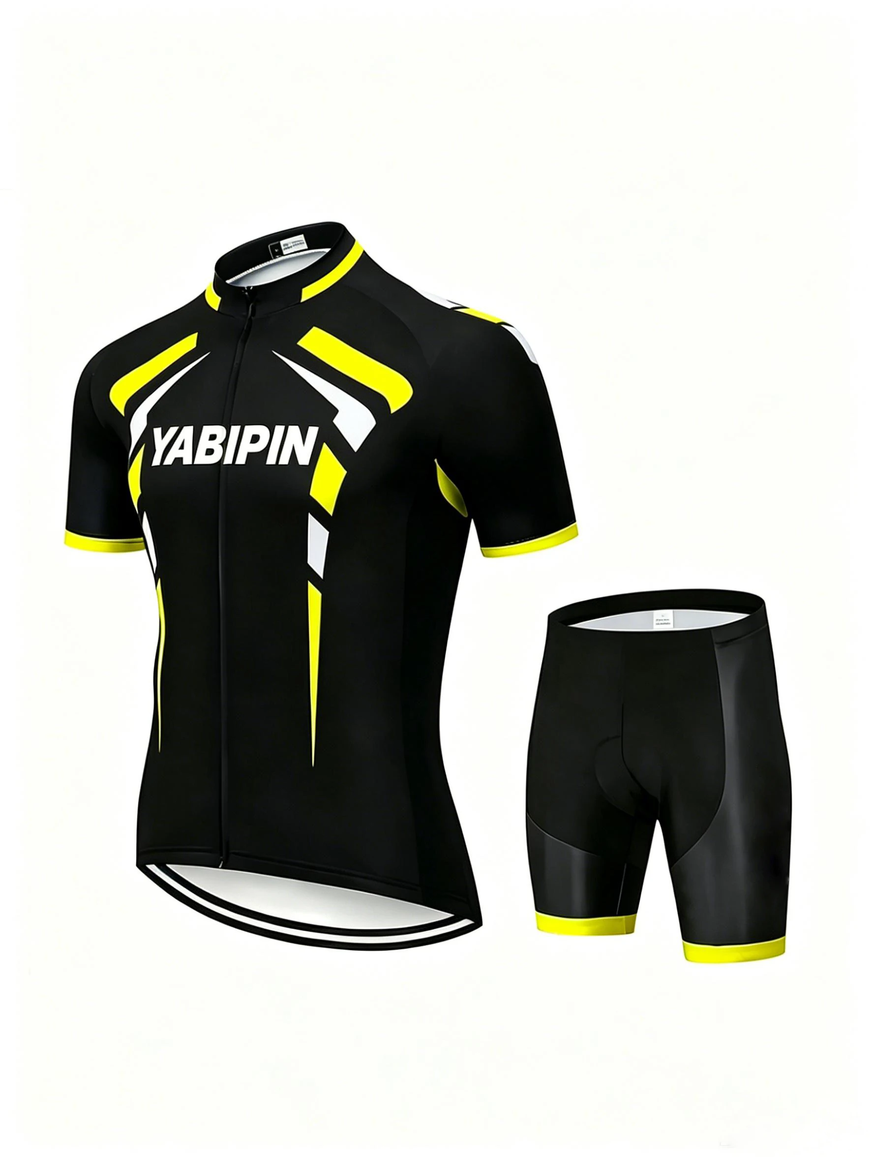 

Men’s Letter Print Cycling Jersey Set Stand Collar Full Zip Short Sleeve Bike Suit Outdoor Sports Set