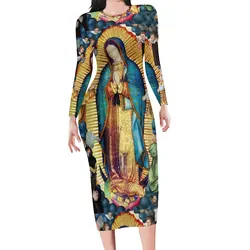 Guadalupe Virgin Mary Bodycon Dress autunno Cute Angels Pretty Dresses donna manica lunga Custom Street Style Dress Big Size 5XL