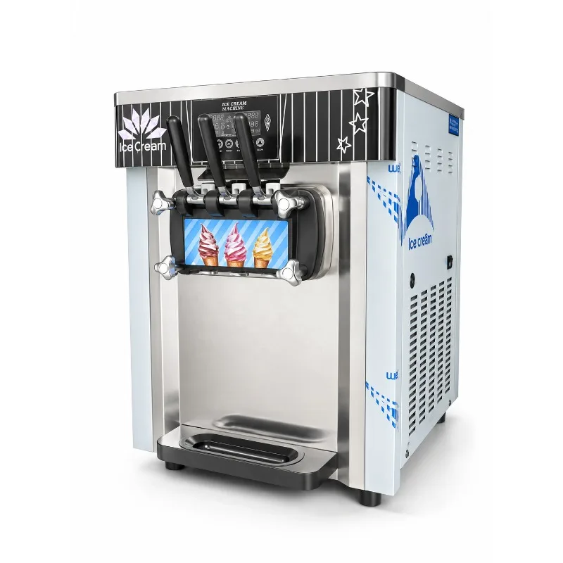 Commercial High Productivity Automatic Vertical Three Head Soft Serve Ice Cream Machine QBL-918 Energy Star Certified for Cinema