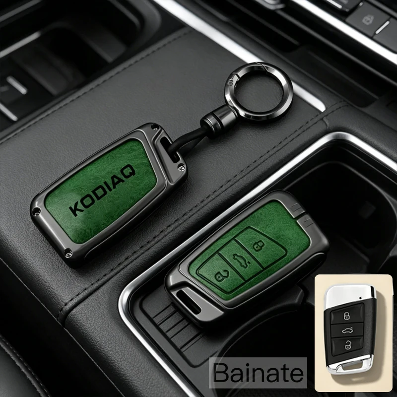 Für Skoda Kodiaq 2020 2021 2023-2025 Zinklegierung Autoschlüsselhalter Fernbedienungsschutz Autoschlüsselabdeckung Legierung Leder Schlüsselanhänger Zubehör – Detail 7
