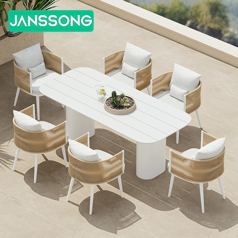 

Metal Outdoor Dining Set Garden Table and Chairs Garden Furniture Table Set Outdoor Rope Dining Chair Aluminum Patio Dining Set