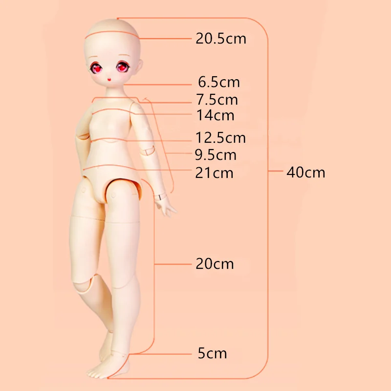 

40cm Bjd Doll Anime Toy 1/4 Bjd Dress Up Doll Accessories Multi-joint Movable Girl Body SD Makeup Doll Head