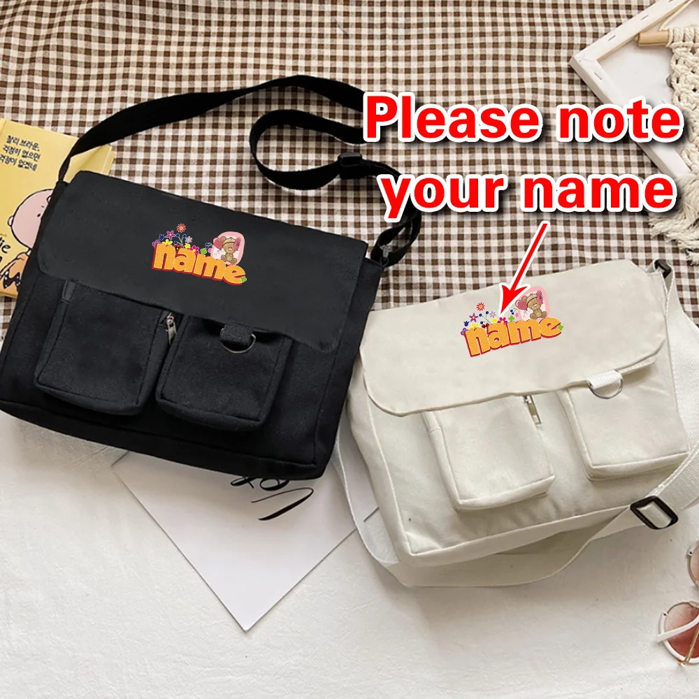 

Портативные сумки-мессенджеры с персонализированным именем, дорожная сумка большой вместимости, повседневная сумка для хранения телефона, холщовая сумка с клапаном