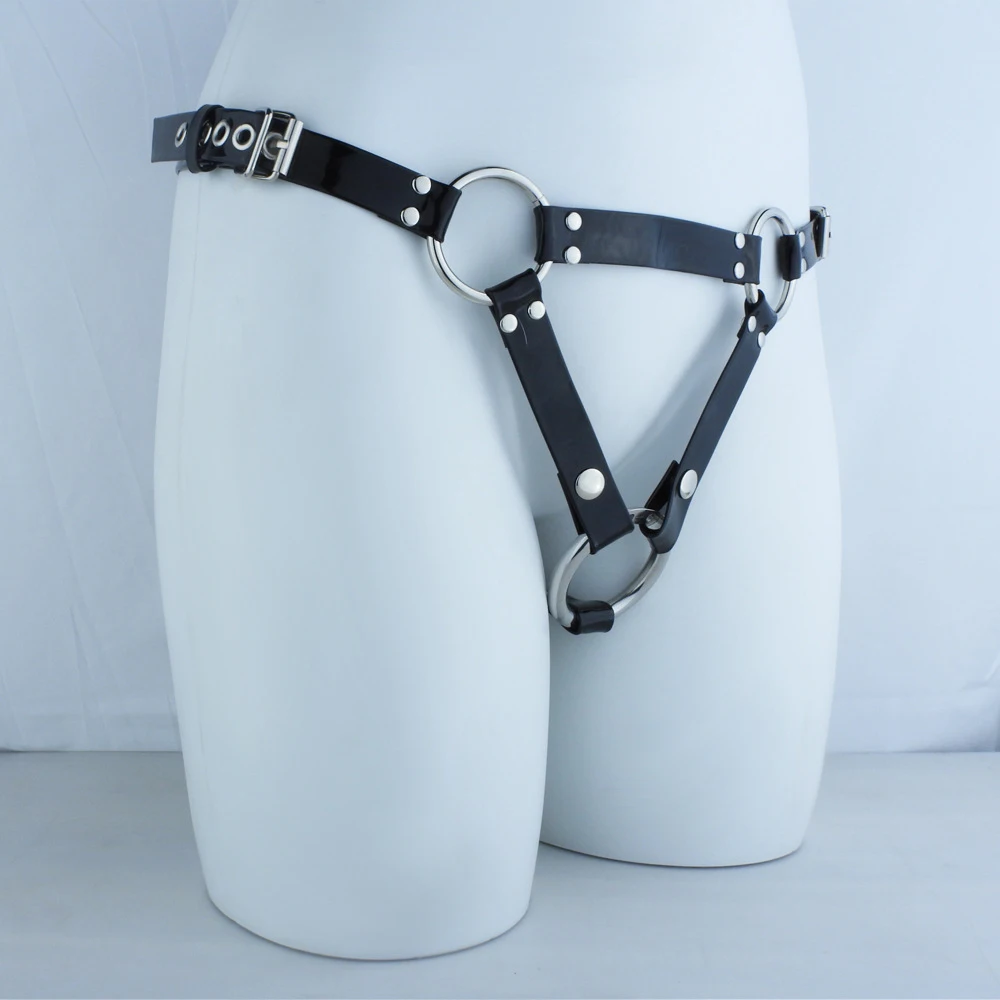 LEZEE Male Chastity Device Elastic Strapon Accessories Wearable Leather Pants Adjustable BDSM Toy PU Belt Cock Cage Sex Toys