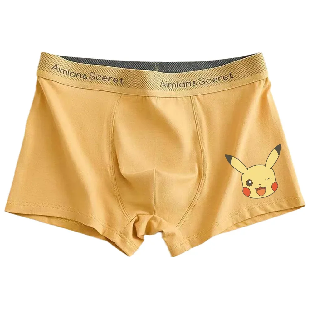 Anime Boxer Briefs Pokemon Charmander Jigglypuff Bulbasaur Gengar Pikachu Squirtle Mew Pure Cotton Men\'s Underwear Plus Size Fat