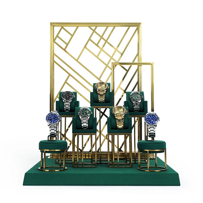 

New green super slim hand watch metal backplane window jewelry display stand Watch pillow bag display props bracelet jewelry rac