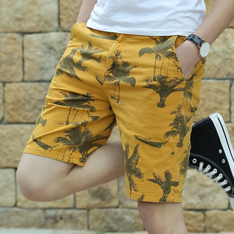 2024 Summer New Simple and Trendy Men\'s Elastic Waist Pocket Slim Fit Leisure Sports Capris Pure Cotton Camo Beach Shorts