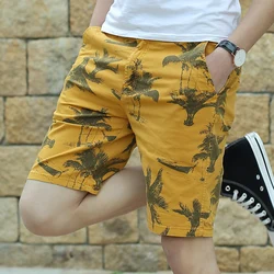 2024 Summer New Simple and Trendy Men's Elastic Waist Pocket Slim Fit Leisure Sports Capris Pure Cotton Camo Beach Shorts