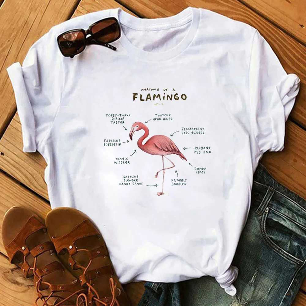 

Flamingo t shirt women manga funny streetwear t-shirts girl comic clothing