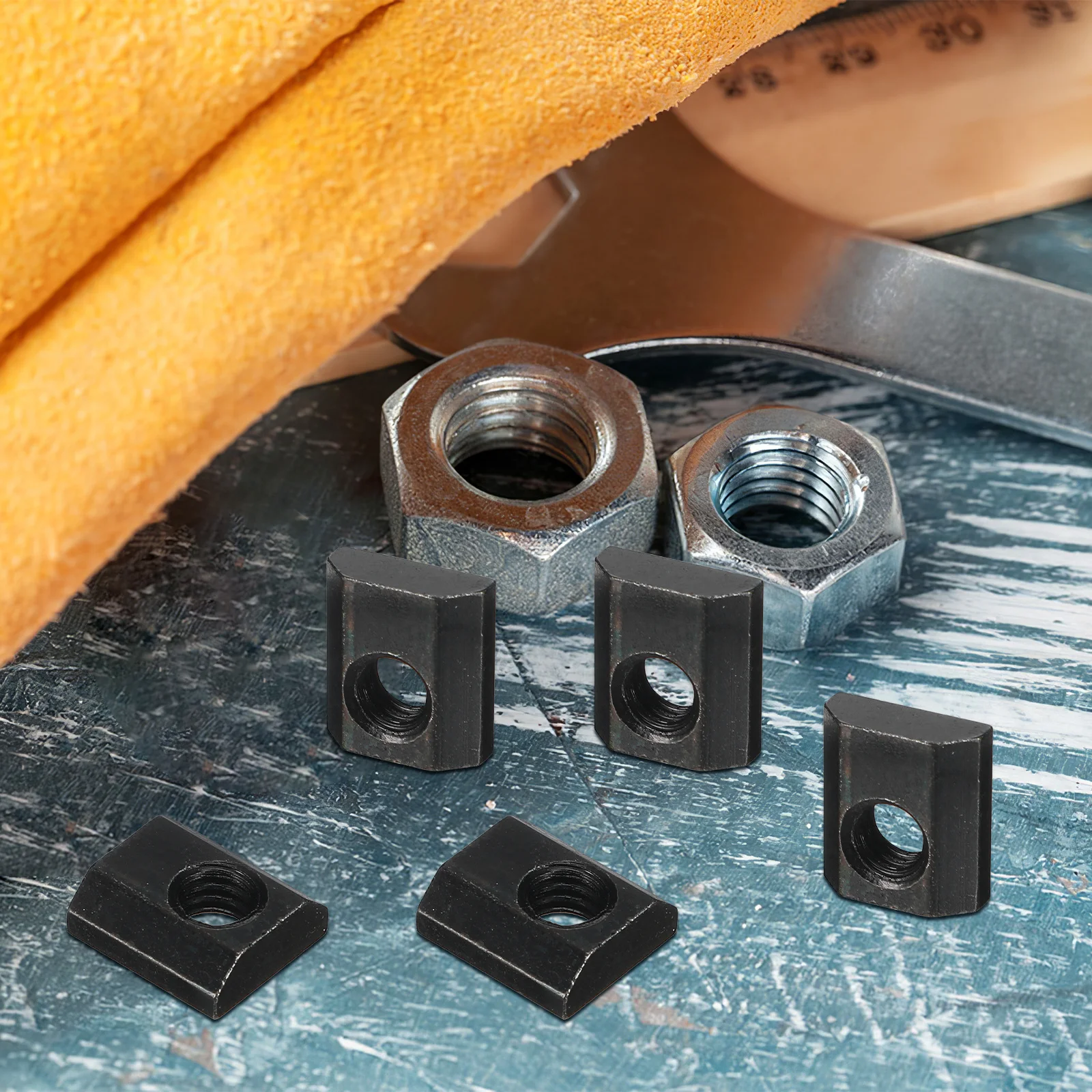 

20Pcs Carbon Steel T Nuts Sliding T Slot Nut Black Zinc Plated Threaded Fastener for Woodworking Table Legs Hardware