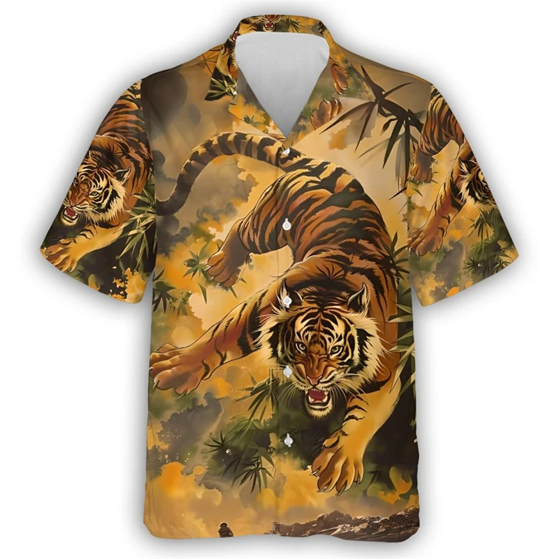 

Animal 3D Tiger Print Hawaiian Shirt Men Fierce Beast Pattern Short Sleeved Casual Cool Male Shirts Street Tops Blouse Unisex