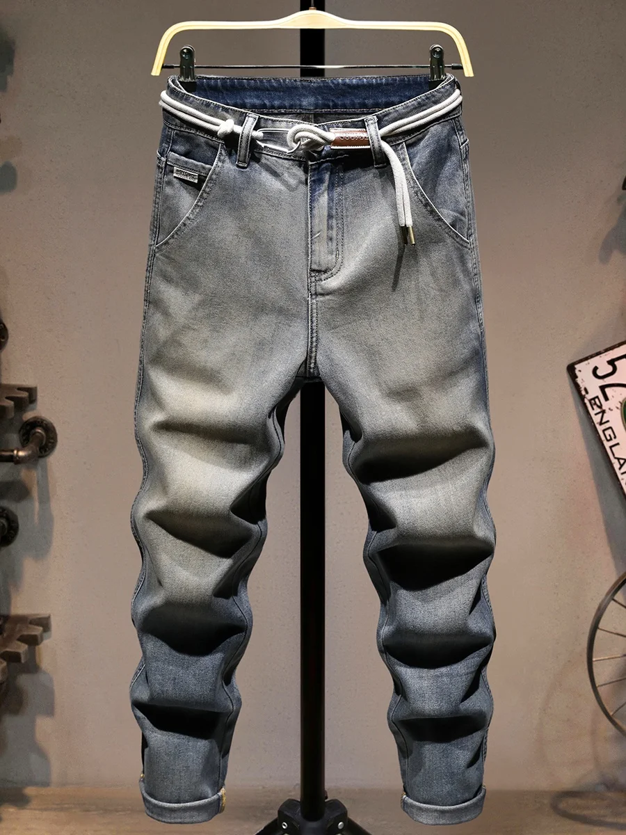 

Мужские джинсы в стиле ретро из денима, летние, тонкие, модные, с косыми карманами, свободные, эластичные, молодежные, трендовые, универсальные, прямые, из хлопка.