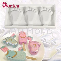 3D DIY Foot Pattern Silicone Popsicle Mold Handmade Eco-Friendly Tools Dessert Freezer Juice Ice Cube Tray Barrel Maker Mould