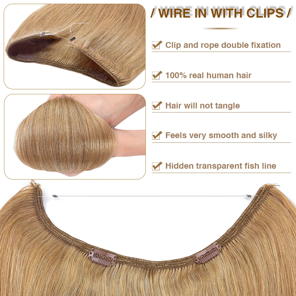 S-noilite Wire In Human Hair Extensions Hair Clip Straight Natural Hair Extensions 80g Highlight Hairpiece Invisible Fish Line