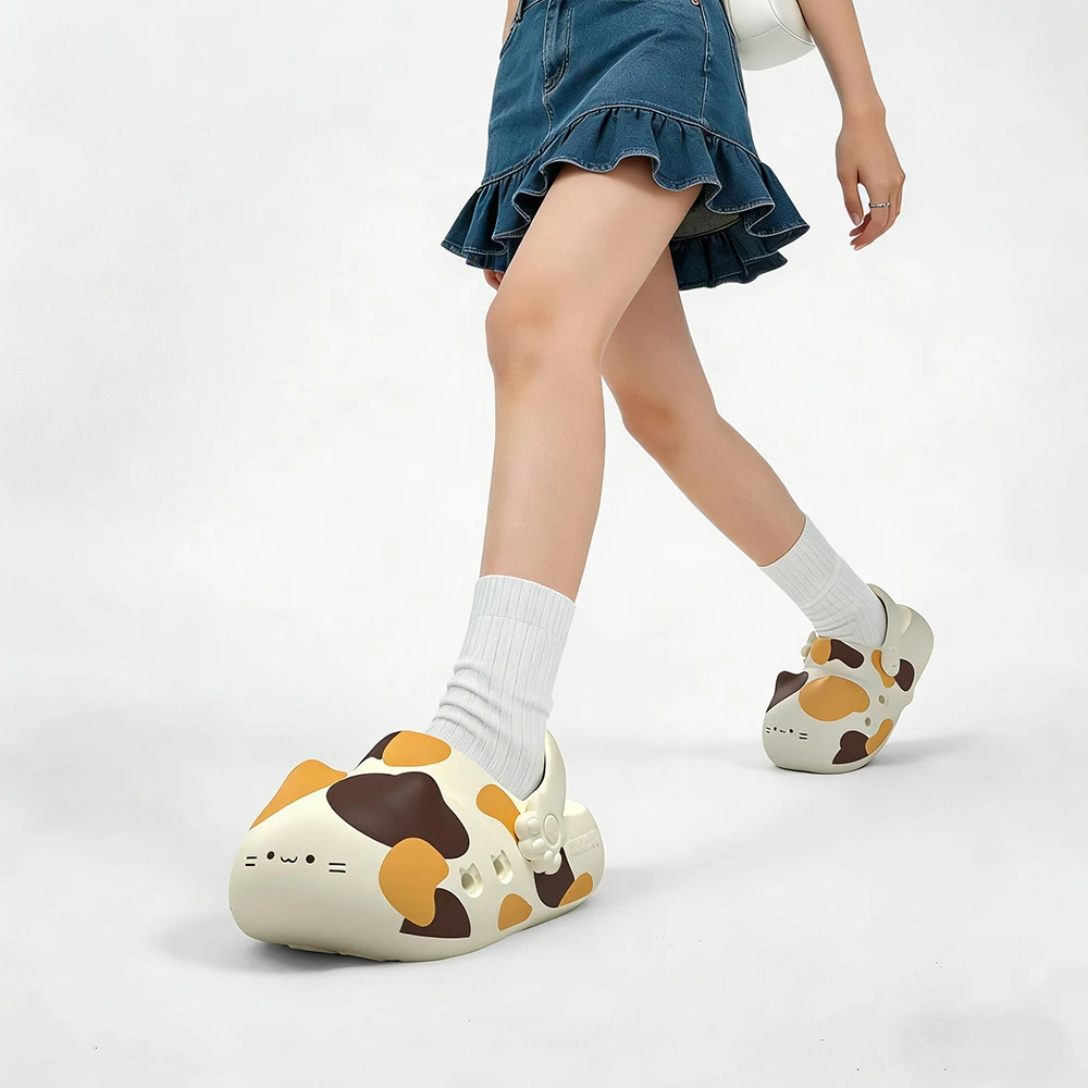 Unisex Größe 36-45 Niedliche Calico-Katzenpfoten-Clogs für Damen und Herren, Plateau-Kätzchen-Schuhe mit Pfotenabdruck-Sohle, Rutschfeste EVA-Strandslipper – Detail 11