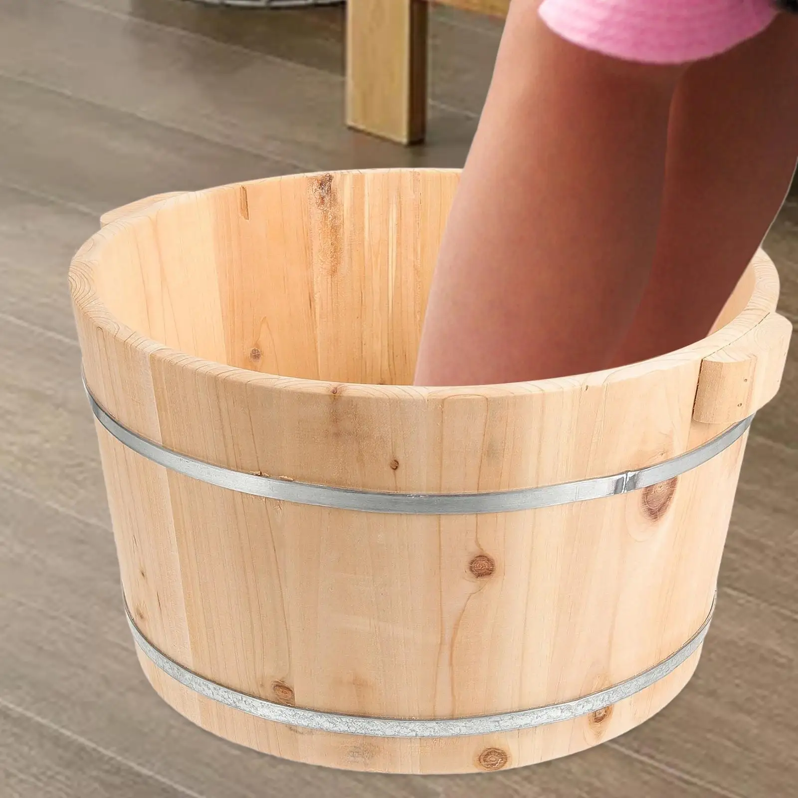 Wood Foot Bath Reusable SPA Washing Bowl Bucket Foot Soak Tub Foot Washing Barrel for Outdoor Home Use Travel Sauna Bedroom