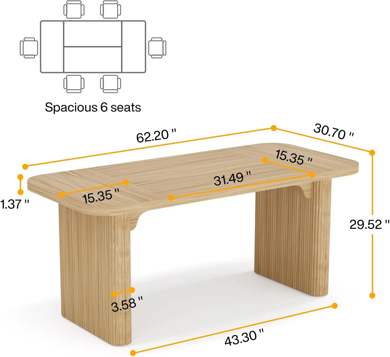 Tribesigns 62 inch executive desk, dual base, modern natural wood topped rectangular desk, suitable for home work