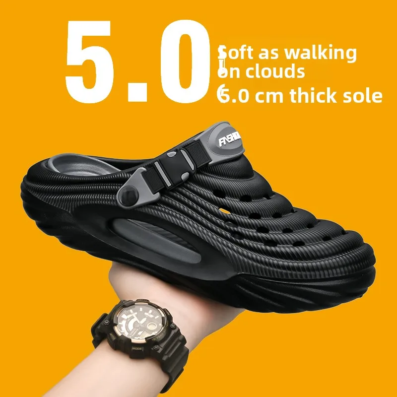 

Men's Summer Outdoor Anti-Slip Driving Sandals Office Work Head Cover Beach Slippers Comfortable Breathable EVA Material