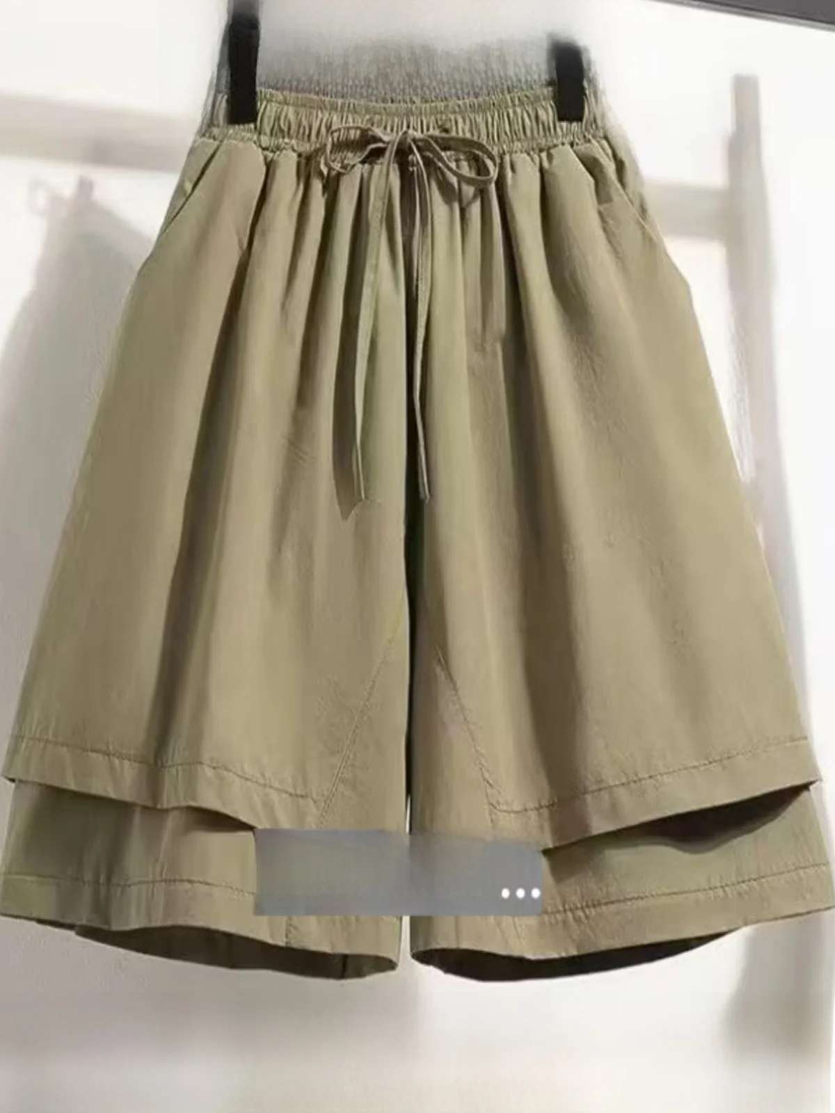 

Женские повседневные брюки трапециевидной формы с высокой талией и эластичной резинкой на талии, свободные брюки «пять четвертей», корейские брюки для поездок на работу Faion