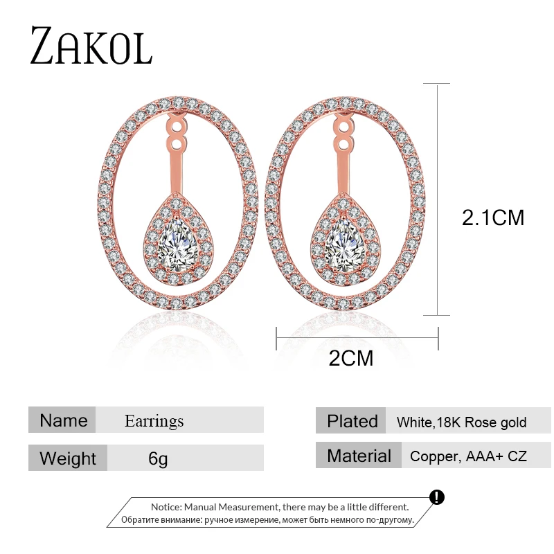 ZAKOL Round Cutout Cubic Zirconia Water Drop Earrings for Women Wedding Dinner Anniversary Birthday Gift Jewelry E2380