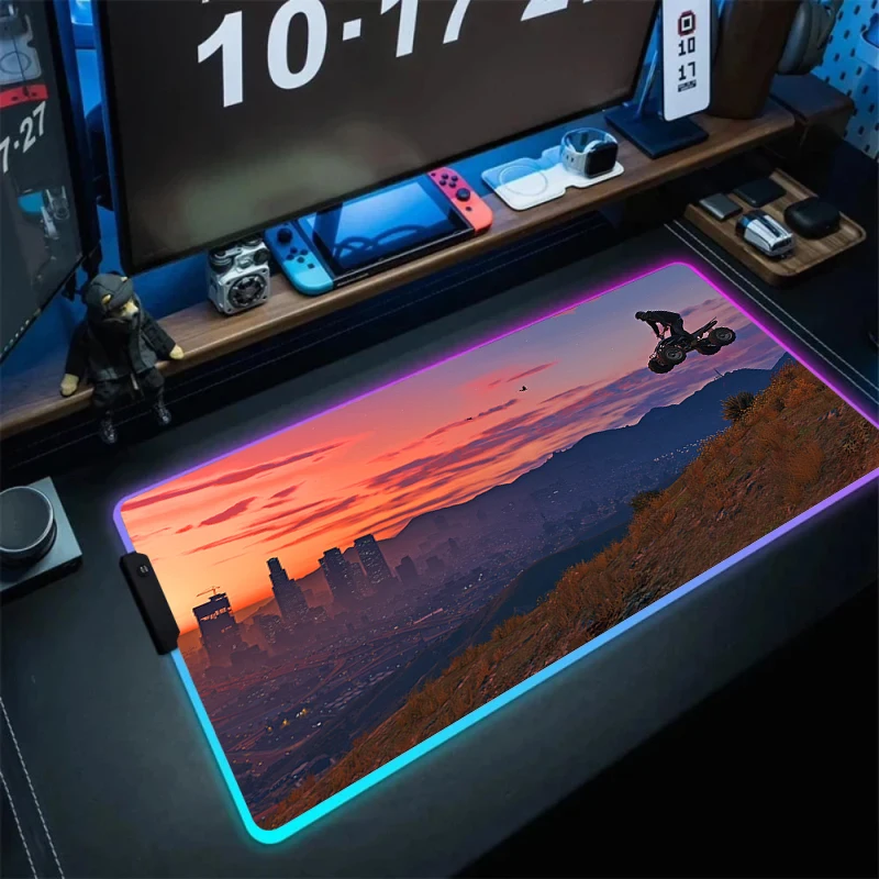 لوحة ماوس للألعاب Gta LED كبيرة ، حصيرة مكتب كبيرة ، ألعاب الكمبيوتر ، لوحة ماوس RGB ، ماوس مضيئة ، مانعة للانزلاق ، مبهرة ، حصائر رائعة