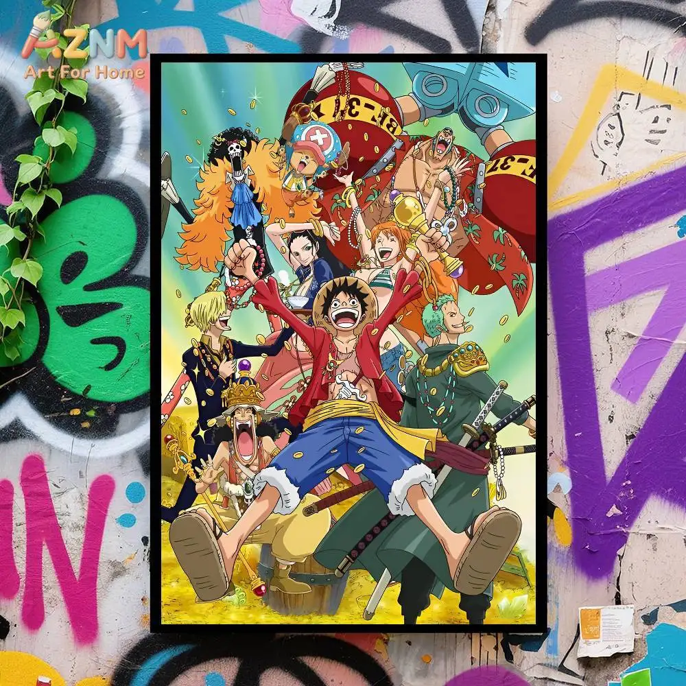 AZNM One Piece Unframed Canvas Print Straw Hat Crew Luffy Shanks Anime Character Collage Wall Art Poster Bedroom Home Decor view 2