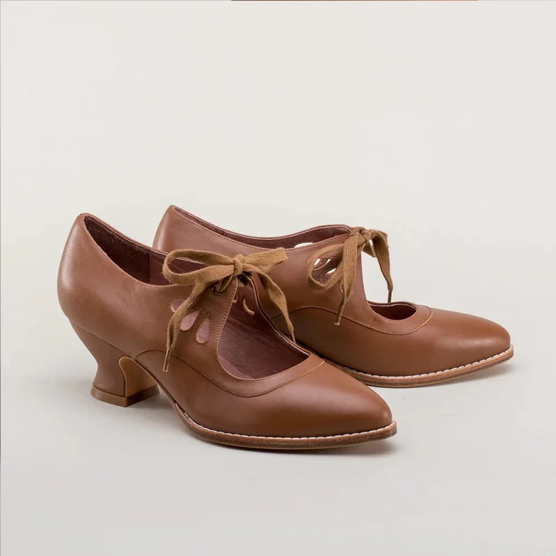 Mary Jane-Zapatos de tacón bajo con cordones para mujer, calzado de tacón bajo, Estilo Vintage, diseño de marca, estilo Derby, talla grande