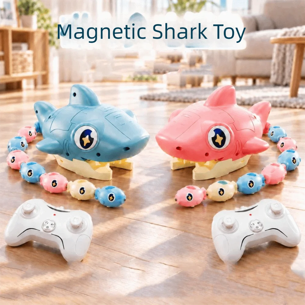 Magnetic RC Shark Snake Car Toy Interactive Bead Eating Remote Control Car 2 Players Desktop Greedy Snake Car Indoor Play