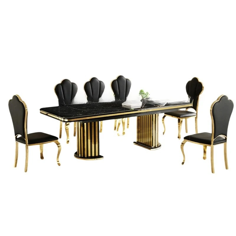 

Retractable folding dining table household large apartment stainless steel rectangular table and chair combination