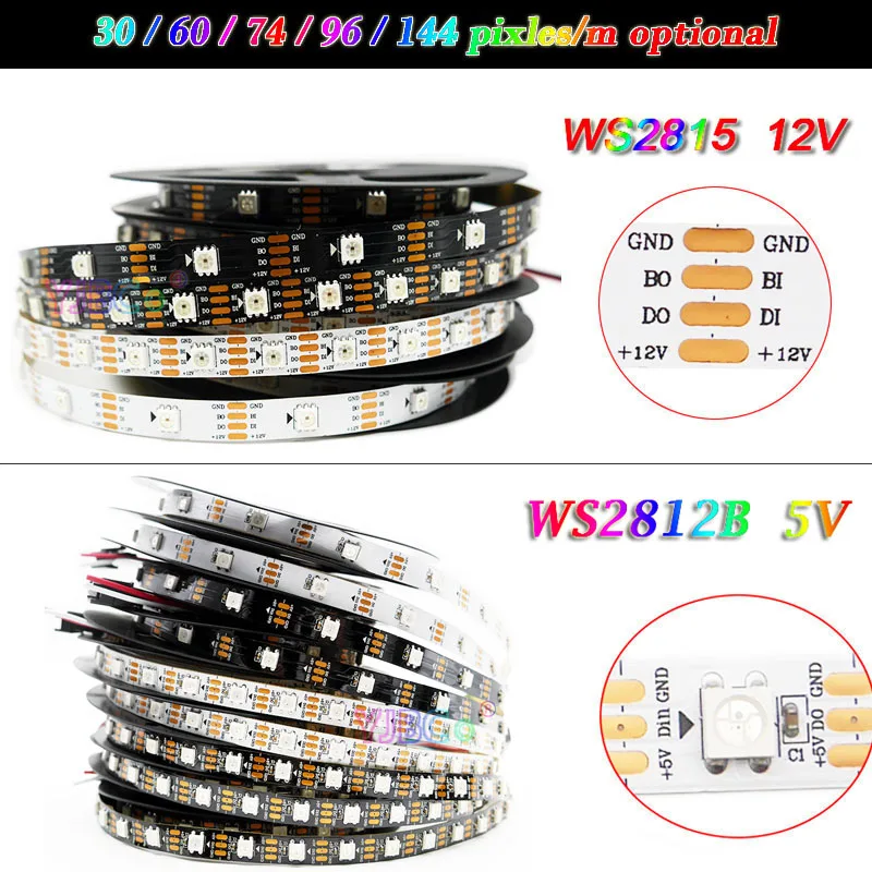 

1~5m WS2812B WS2815 addressable 5050 RGB LED Strip Magic bar 30/60/74/96/144 pixels/m WS2812 IC full Color Light Tape IP30/65/67