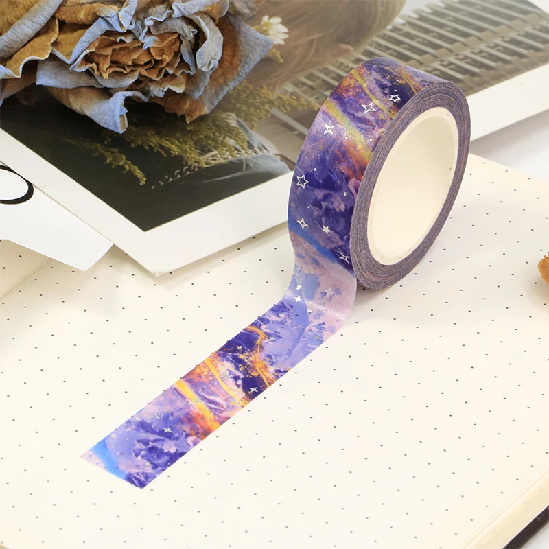 Nieuwe 1X10M Deco Blauw Paars Galaxy Cloud Zilveren Sterren Washi Tape Voor Scrapbooking Planner Maskking Tape Kawaii Papeleria