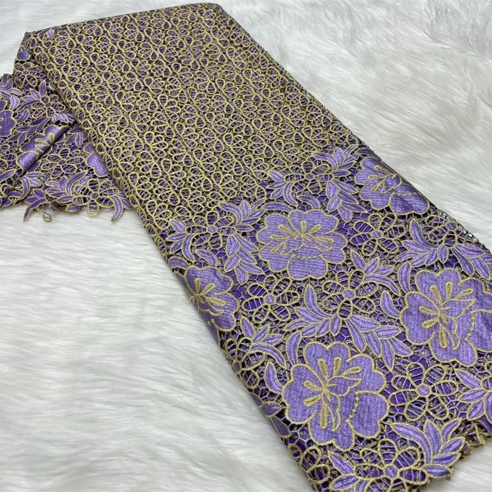 

Шнур кружевной ткани 2025 африканское кружево высокого качества кружево с вышивкой гипюром для женщин платье 5 ярдов сиреневый