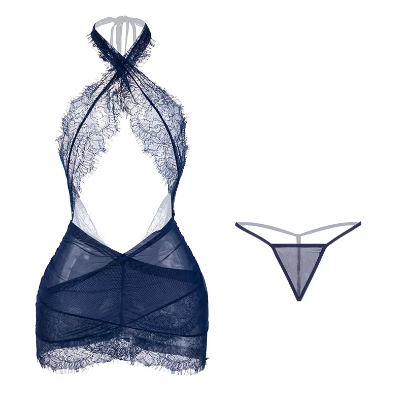 일본 메쉬 시스루 코스프레 사무실 비서 OL 유니폼 섹시 백리스 홀터 바디콘 미니 드레스 야한 란제리 베이비돌