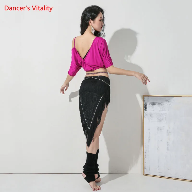 Belly Bance Suit Modal Top Short Sleeve Or Tassel Skirt Practice Clothes Female Temperament Performance Exercise Clothing