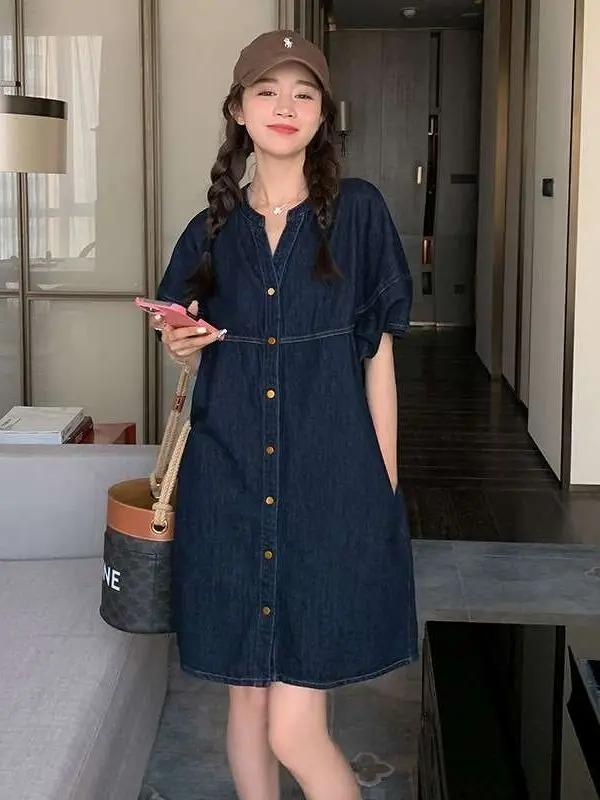 

Женское джинсовое платье Real ot Small Denim Dr Ciwalk, летнее, в стиле Cleanfit, H-образного силуэта, из полиэфирного волокна, с коротким рукавом