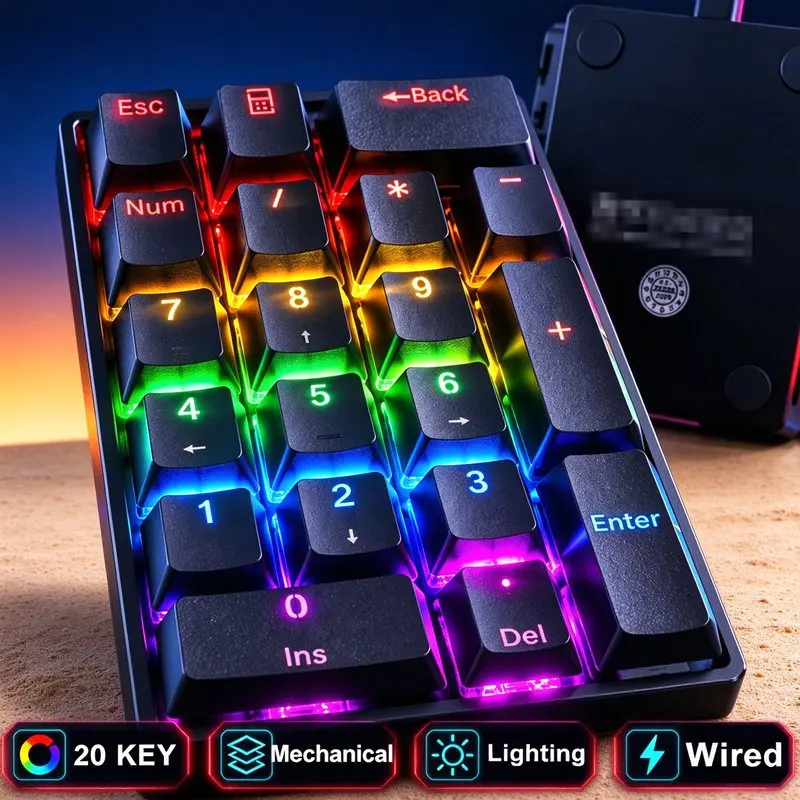 Original Mechanical Numeric Keypad, 20-Key USB Type-C Wired, Blue Red Switch, Mixed Color Backlit for Office APAYADO U-K20