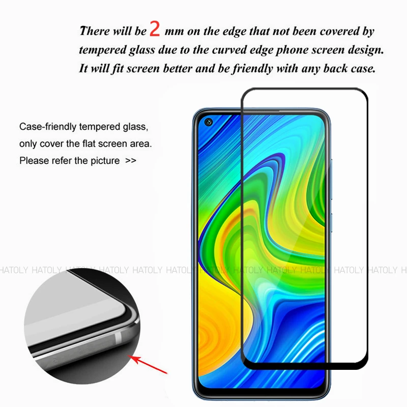 Tempered Glass Xiaomi Redmi Note 9, penutup lem penuh pelindung layar 2/4 buah untuk Xiaomi Redmi Note 9